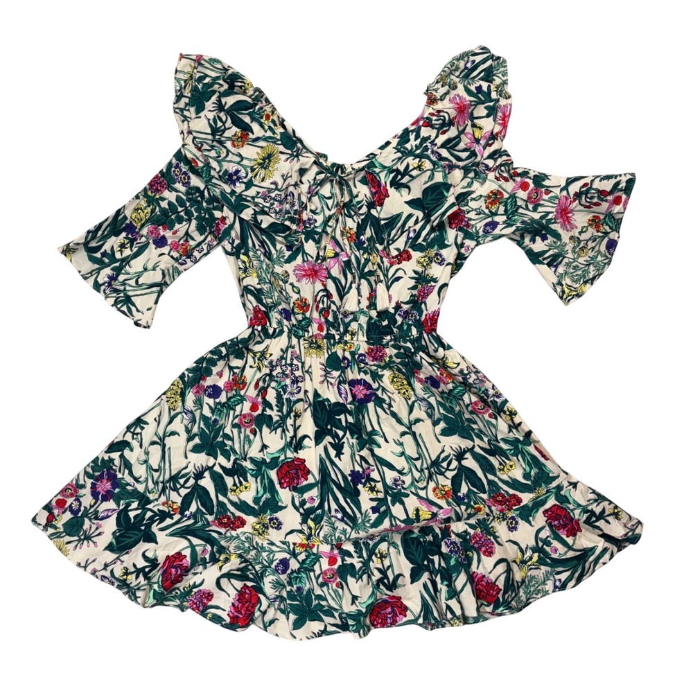Egoist Floral Ruffle Mini Dress Cream Green Tassel Cotton Womens‎ S Cottagecore